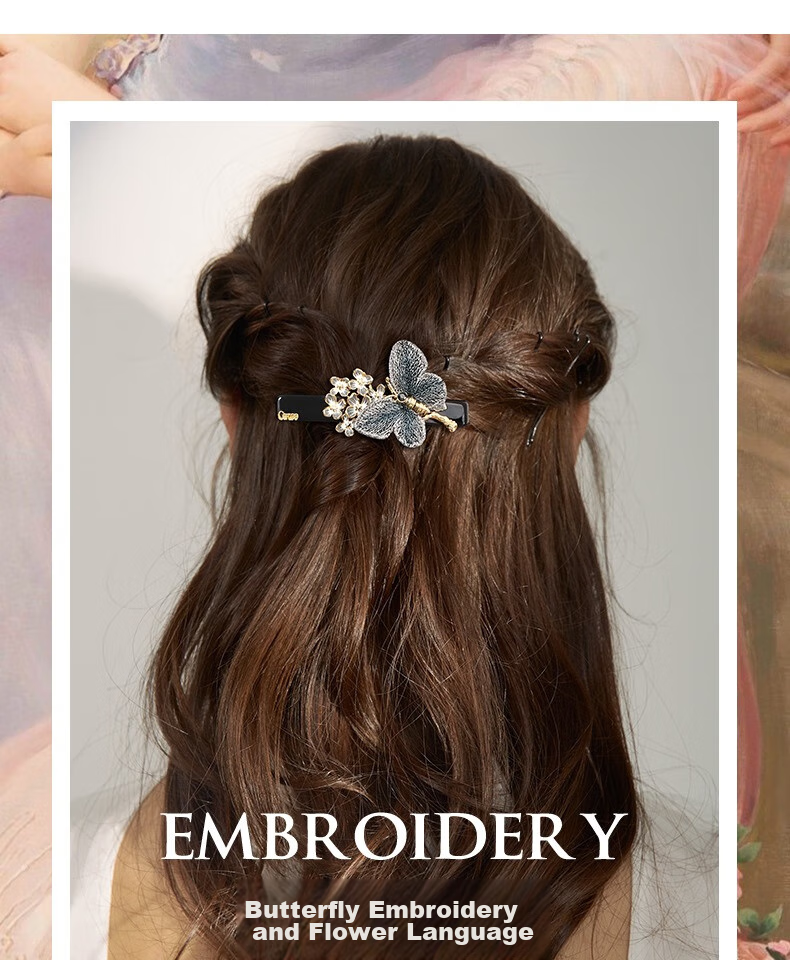 Cercoo Embroidered Butterfly Hair Clip, Elegant Back-Of Barrette, Headpiece with Spring Clip, Hair Accessory, Mid-Autumn Festival Gift 1