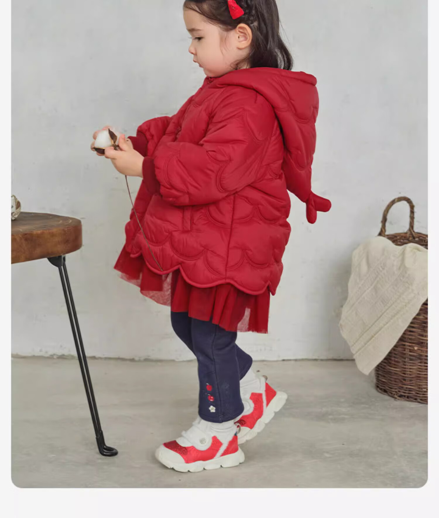 David Bella Kids Winter Cotton Jacket Girls Chinese Style Waterproof Hooded New Year Red Festival Coat 5