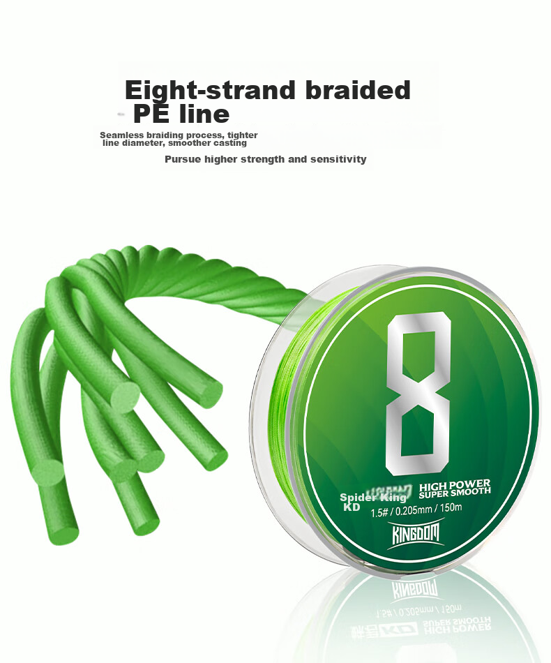 Guowangluya PE Fishing Line, 8-Strand Long-Casting Micro-Lip Bait Special Grass Green Fishing Line, Size 0.8, 150 Meters 6