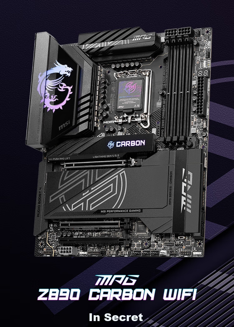 MSI MPG Z890 CARBON WIFI Dark Motherboard Supports CPU 285K/265K/270K/250K (Intel Z890/LGA 1851) 1
