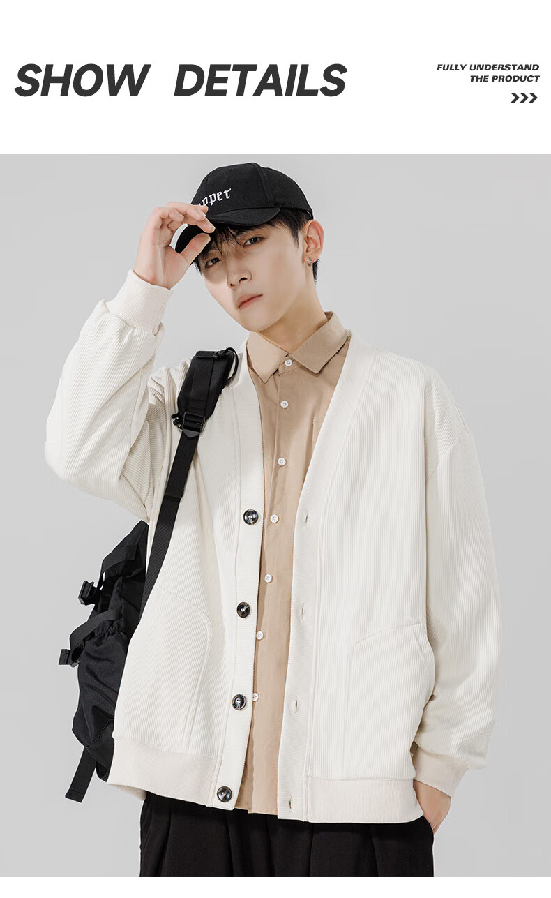 MMOPTOP Japanese-Style Solid Color Knit Sweater, Long-Sleeved Men's Spring And Autumn Vintage Loose V-Neck Cardigan MT2350 Black M 1