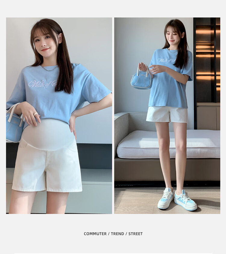 JOYNCLEON Maternity Shorts Summer Thin Cotton Denim Leggings Safety Pants Maternity Wear Off-White L Jyk176505 32