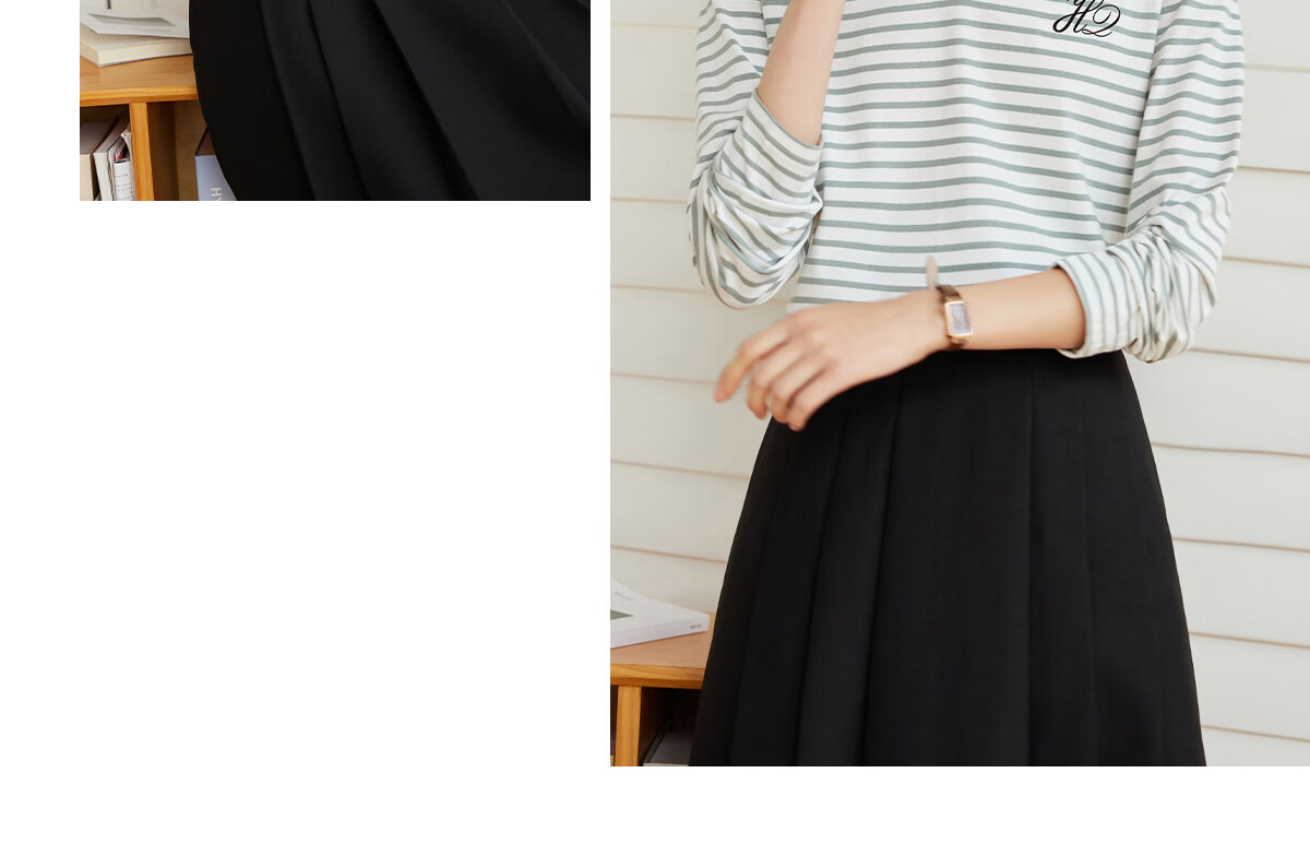 Halo Queen Long-Sleeve T-Shirt for Women, Spring And Autumn Round Neck, Heart Embroidery Striped Base Shirt, Casual Fashion Top, New Product H143T2005 72