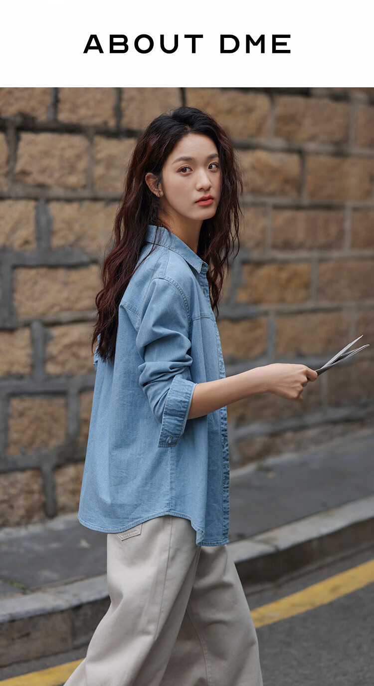 Dme Distinctive Single-Pocket Denim Shirt for Women, Medium Denim Blue, Size L 1