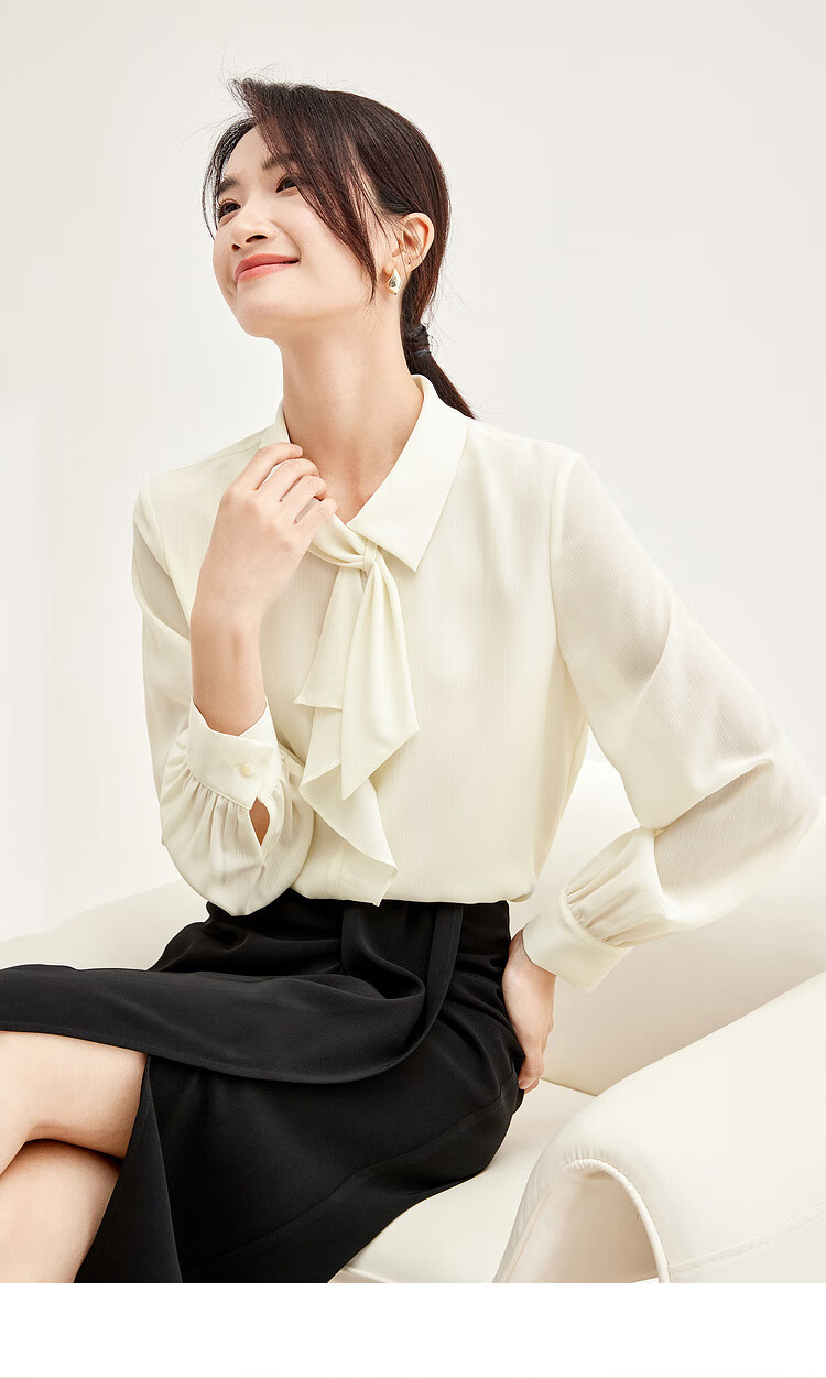 Sentubila Elegant Ribbon Blouse for Women, Spring Women's Wear, Light And Fashionable Long-Sleeve Chiffon Blouse, Versatile Commuter Top 28