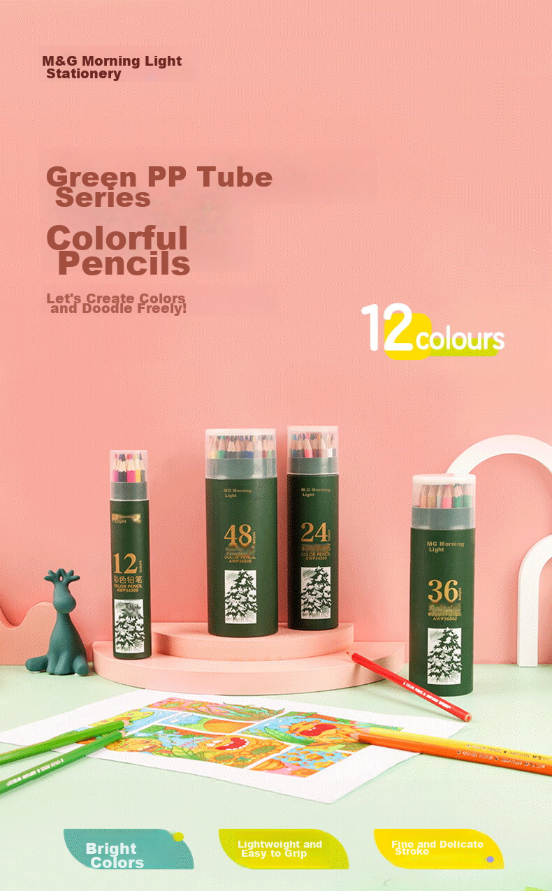 M&G Stationery 72-Color Oil-Based Colored Pencils Student Art Drawing Coloring Recommended Exam Children's Painting Girls Birthday Back-to-School Gift AWP34399 Green Tube 1