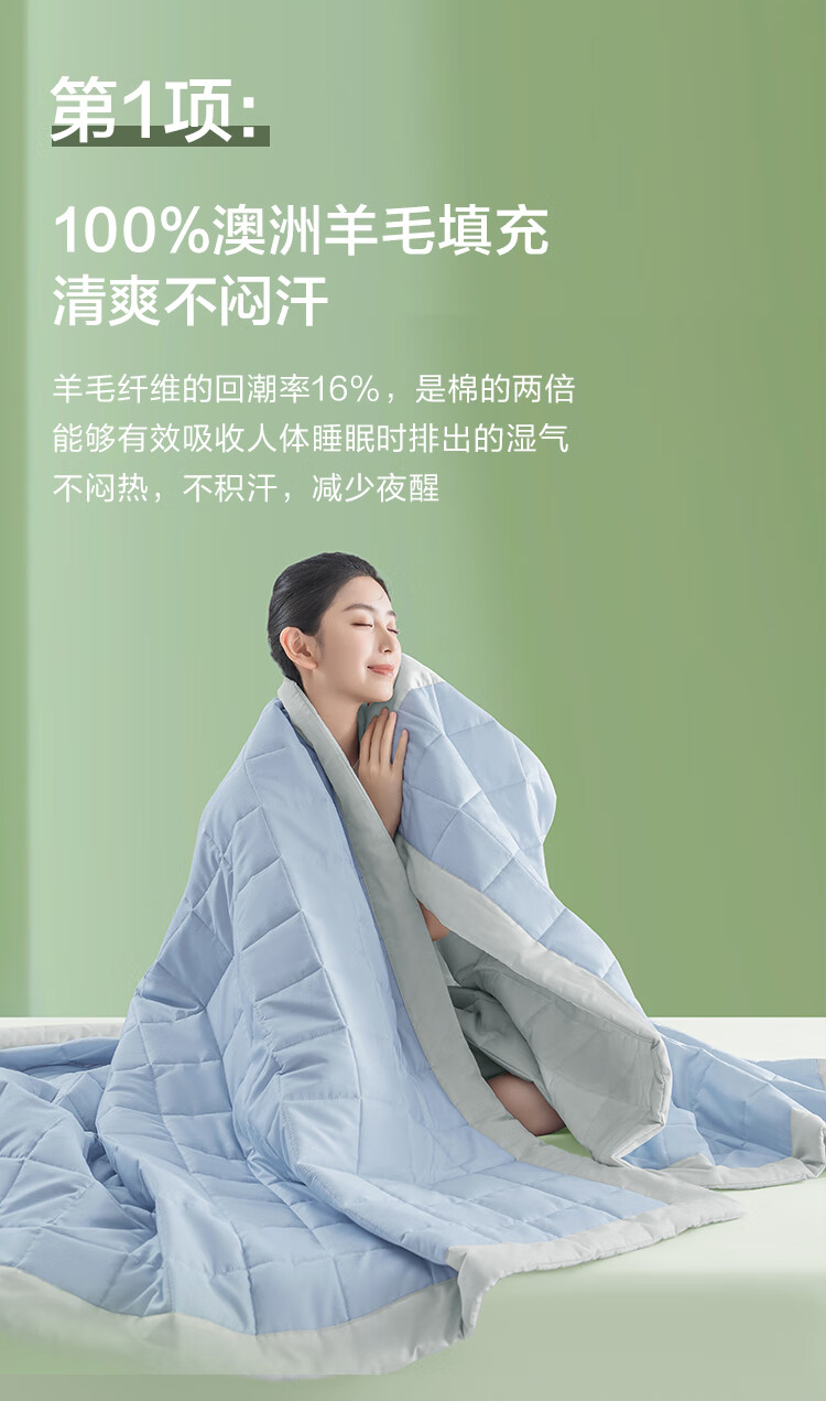 JD Original Summer Sleep Gold Label Air Conditioning Quilt, 100% Australian Merino Wool Class A Pure Cotton Fabric Machine Washable Comforter 1.5*2m 1