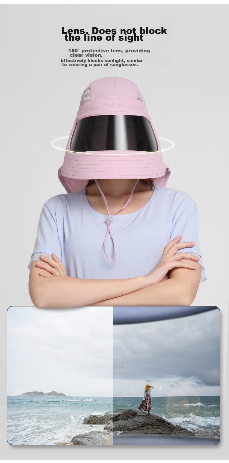 Kenmont Spring And Summer Full Face Sun Protection Mask for Women, UV-Resistant Neck Guard, Sun Visor, Outdoor Protective Hat Km-3774 4