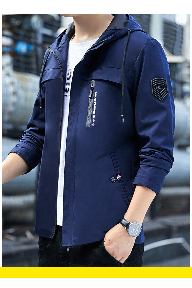 Pierre Cardin Men's Spring Autumn Hooded Loose Windproof Outdoor Sports Casual Jacket Dark Blue 3XL 6