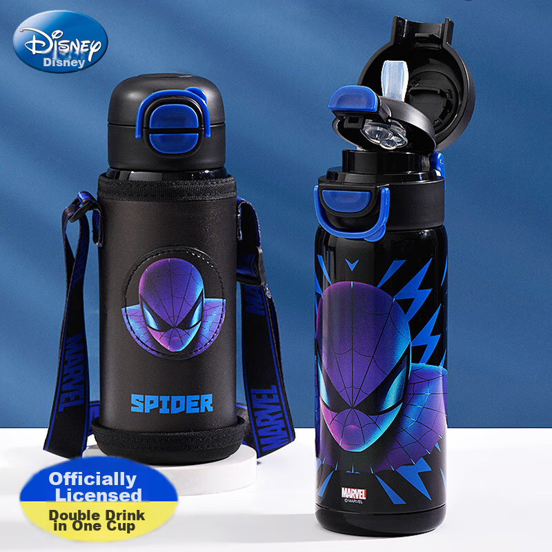 Disney Children's Insulated Cup with Straw, Dual-Use Water Bottle for Elementary School Students, Boys' 316 Stainless Steel School And Kindergarten Water Bottle