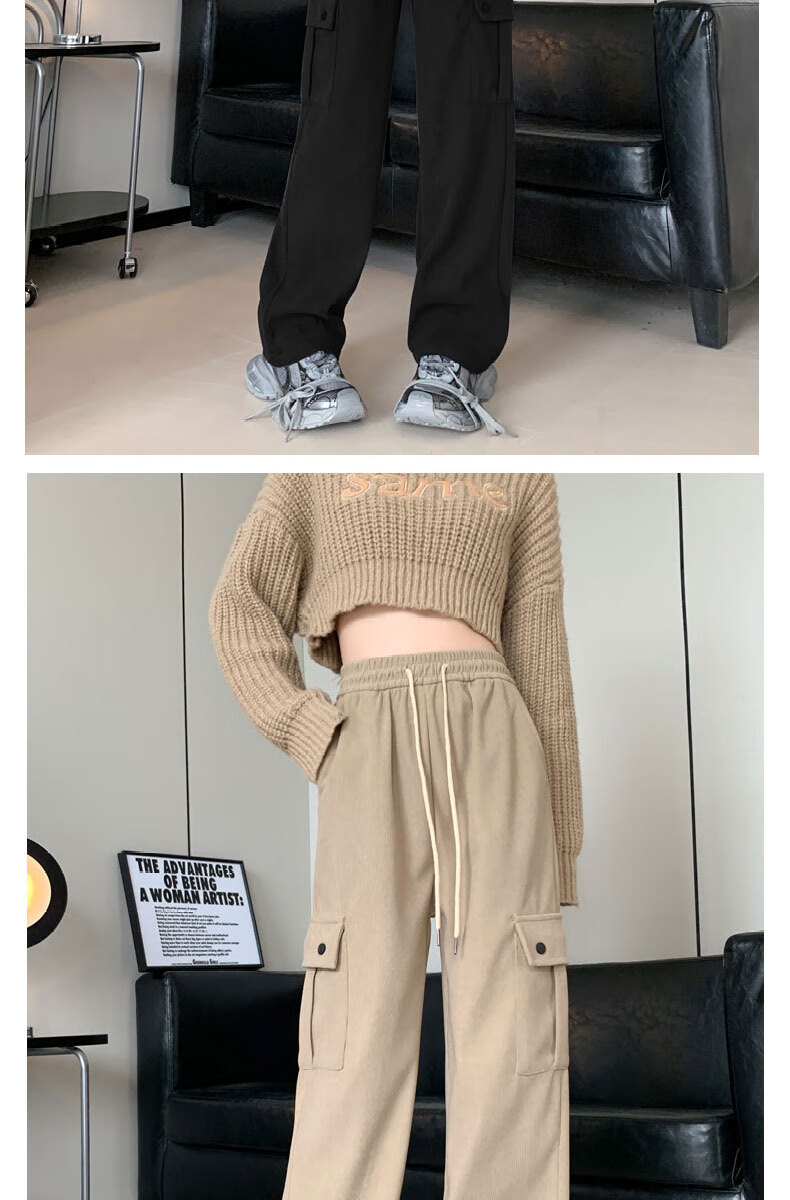 Langsha Women's Wide-Leg Casual Cargo Pants Spring High-Waist Loose Slimming Pear-Shaped American Style Sports Casual Straight Sweatpants 7
