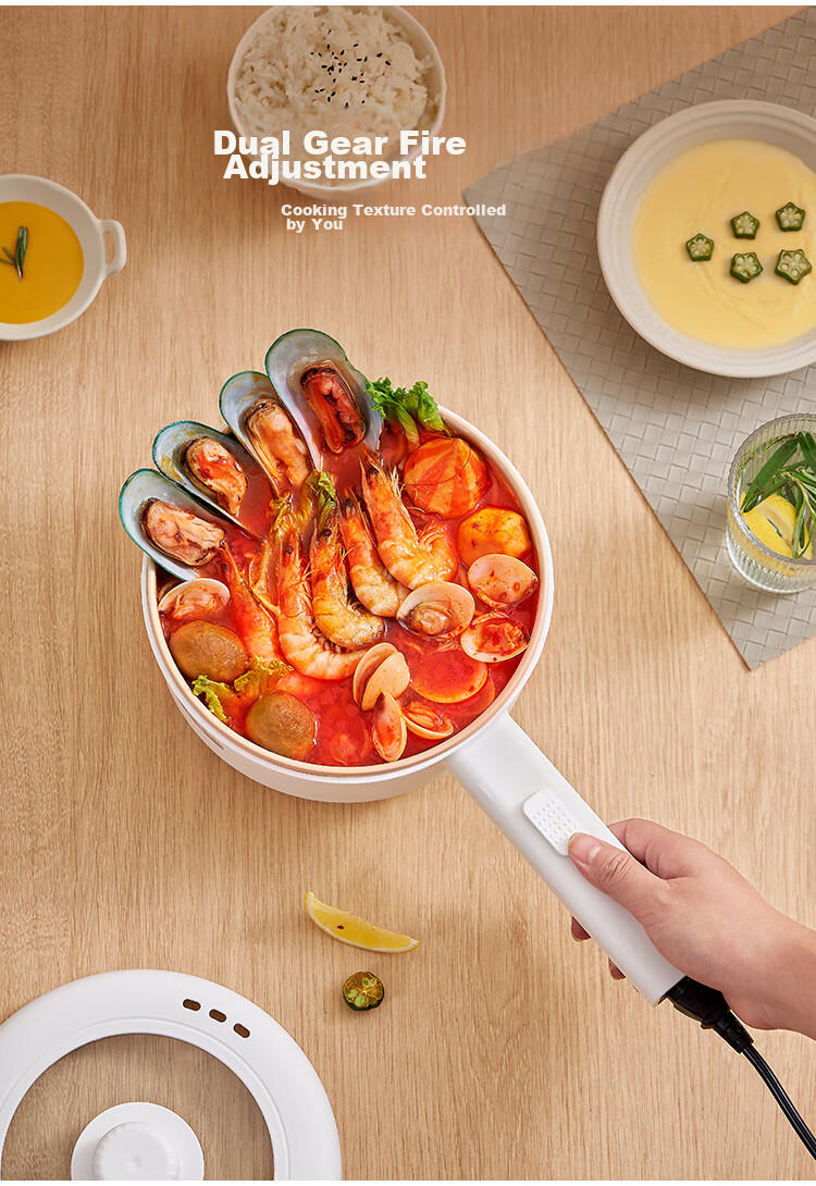 PESKOE Titanium Coated Electric Cooking Pot 1.6L Electric Hot Pot Electric Frying Pan Small Electric Pot Multifunctional Hot Pot Noodle Cooker GY-001 2