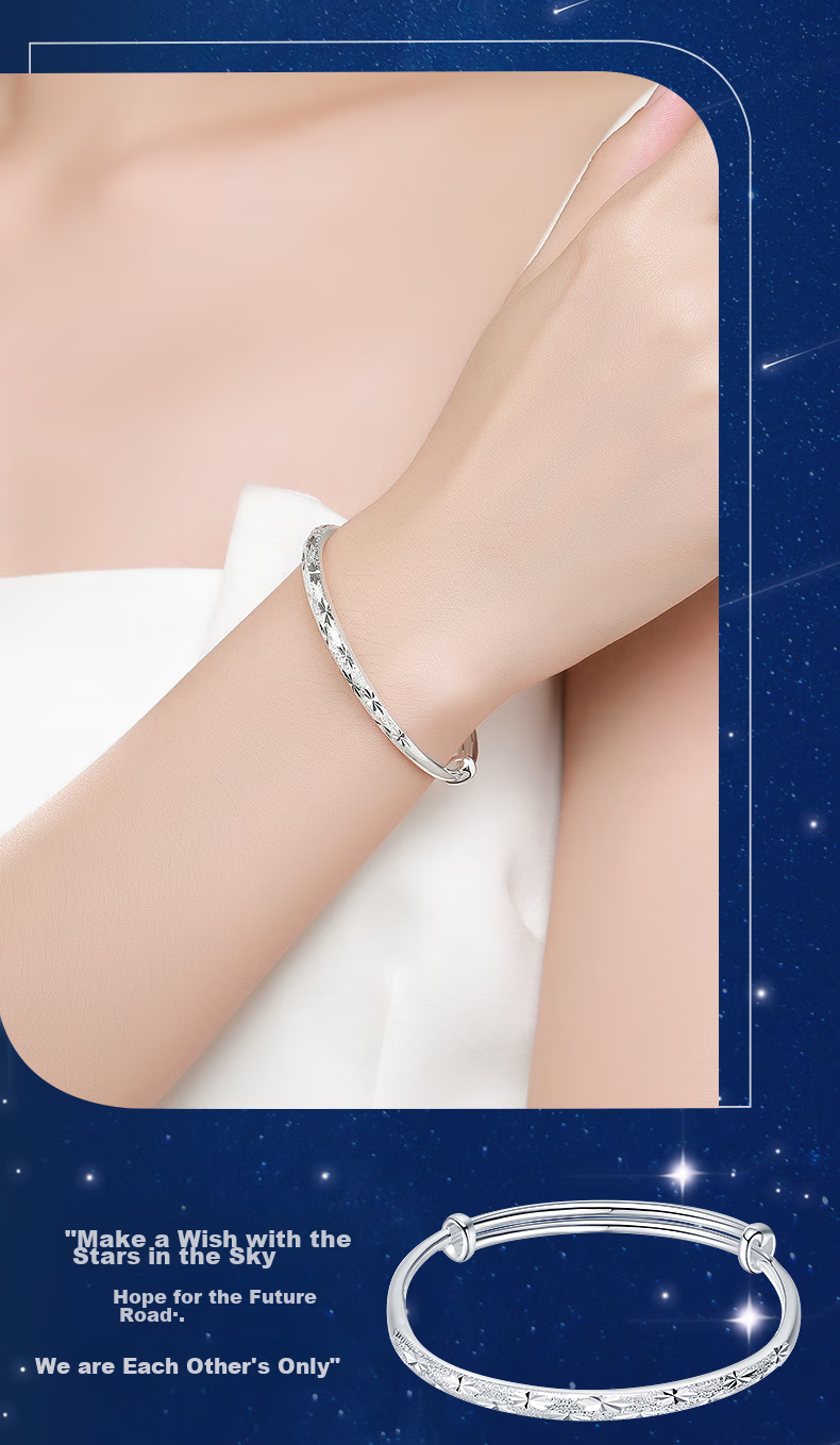 Sino Gem 999 Sterling Silver Women's Starry Sky Bracelet Fashion Silver Jewelry Couple Bangle Gift for Girlfriend Wife Birthday 4