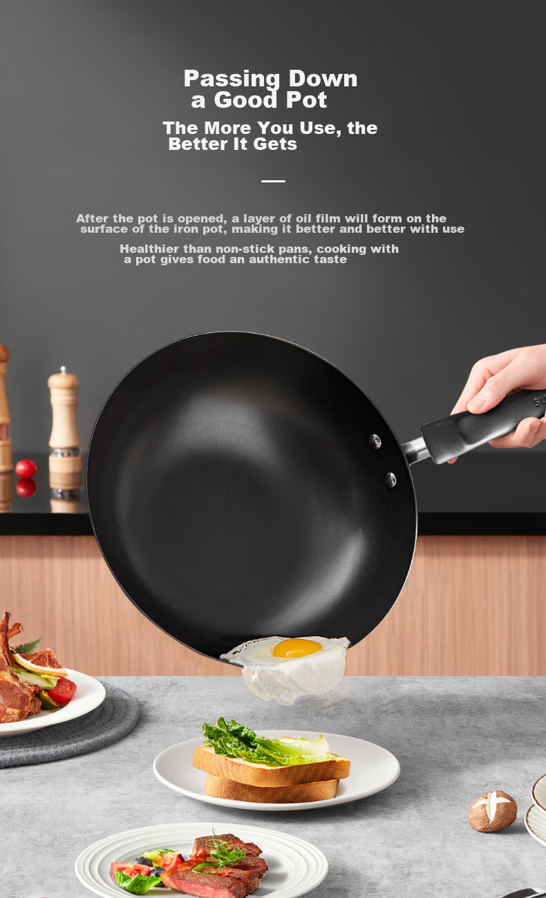 SUPOR Non-Coated Traditional Iron Wok 30CM Stainless Steel Frying Pan Compatible with Gas And Induction Stoves FC30V3 6