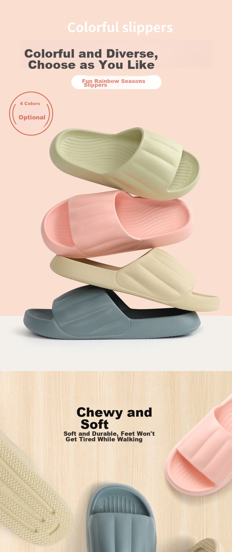 Grace Home Couple Slippers EVA Simple Fresh Morandi Color Unisex Sandals Odor-Resistant Non-Slip Khaki 42-43 1