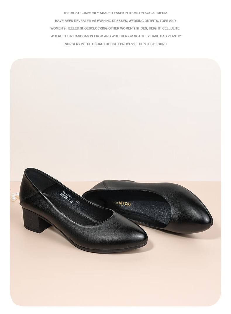 LAORENTOU Women's Shoes, Chunky High Heels, Work Shoes for Office, Shallow Round Toe Slip-On Pumps, Mom Shoes, LB12209, Black, Size 40 2