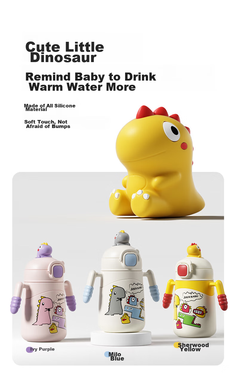 JOER BABU Baby Insulated Cup, Children's Straw Water Bottle, Infant Sippy Cup, Can Be Equipped with Duck Bill And Strap, Thermos Water Bottle - Yellow 2