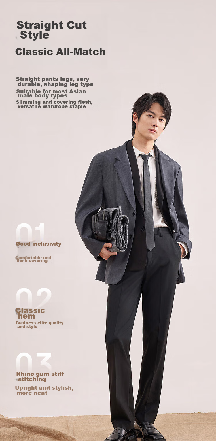 JD Original [Machine Washable Wool Dress Pants] Men's Casual Trousers Spring And Autumn Men's Pants Business Straight-Leg High-End Black Size 32 10