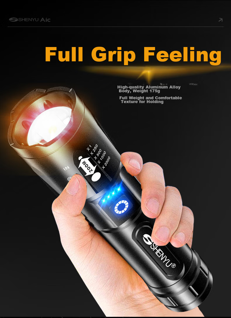 SHENYU Flashlight with High Brightness, Zoomable Lens, Rechargeable Battery, Long-Lasting Power, Outdoor Survival, Long-Range Beam, Military-Grade Ultra-Bright, Home Emergency Use 16