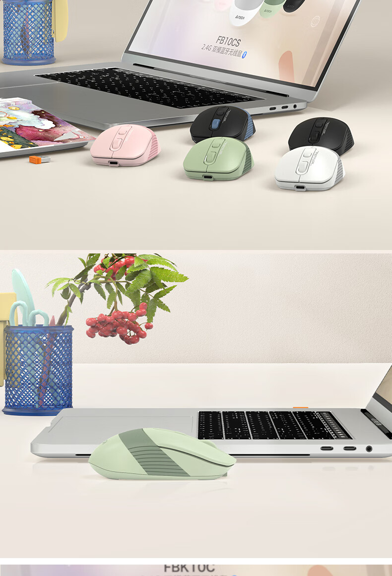 A4TECH FB35CS, Right-Handed, Bluetooth Mouse, Wireless Rechargeable Office Mouse, Fei Shidai Silent Mouse, Silver Gray White, Bluetooth/wireless 11