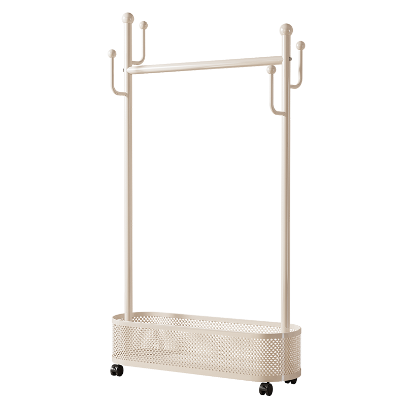 Shengnuoyilin Floor-Standing Coat Rack with Wheels, Movable Clothes Hanger, Simple Bedroom Wardrobe, Home Use Coat Stand, White, 80cm