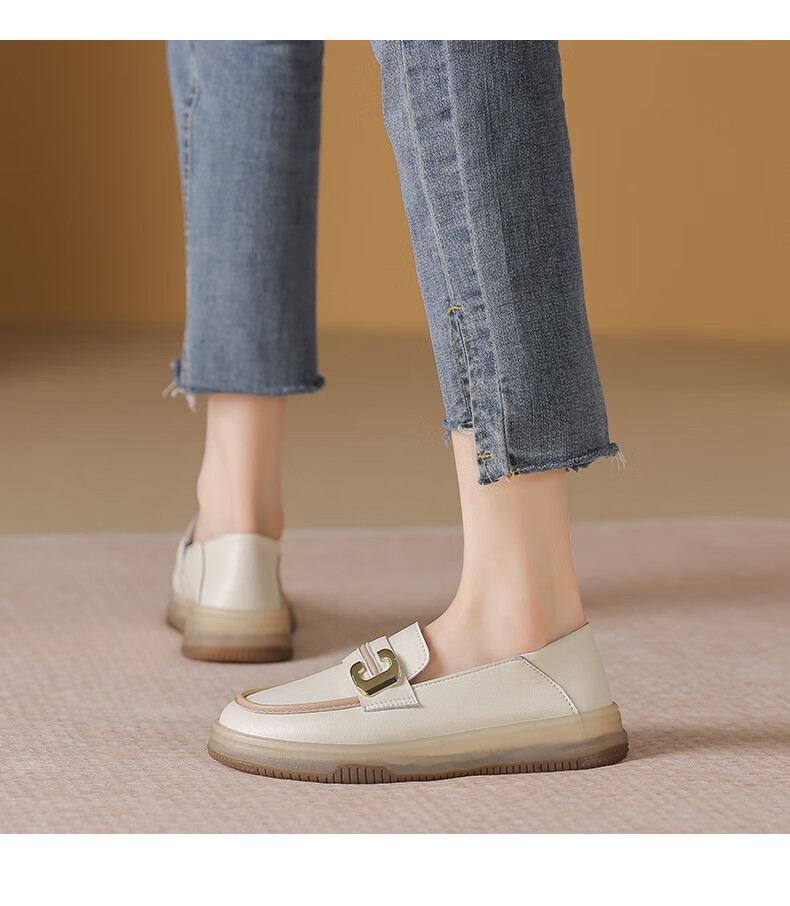 ZHR Women's Loafers, Spring And Autumn Genuine Leather, Two-Way Wear, Flat Single Shoes, Comfortable Commuter Women's Shoes, BT36, Beige, Size 40 14