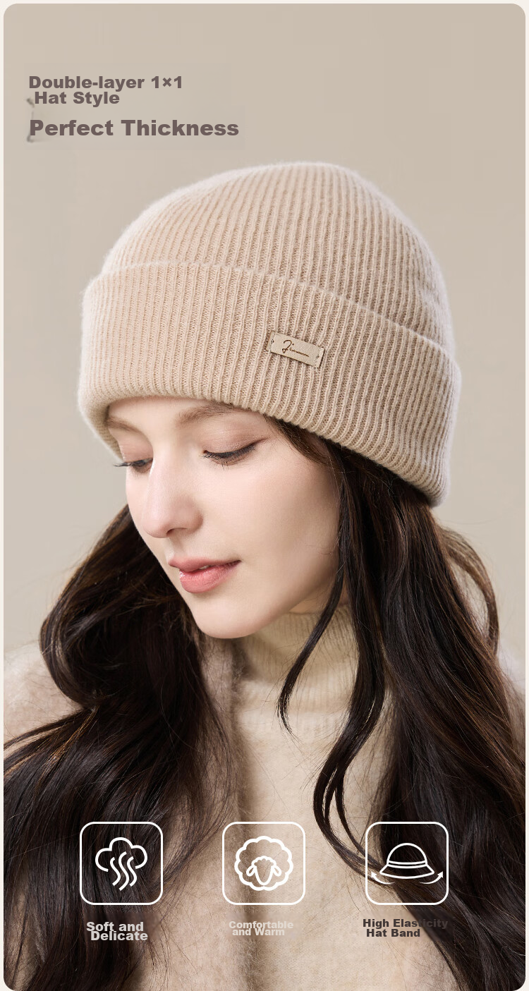 JIUMU Pure Wool Warm Knit Hat, Autumn And Winter Knitted Cap, Cold Hat, Winter Hat, Outdoor Ear Protection Cold Hat for Women in Winter 6