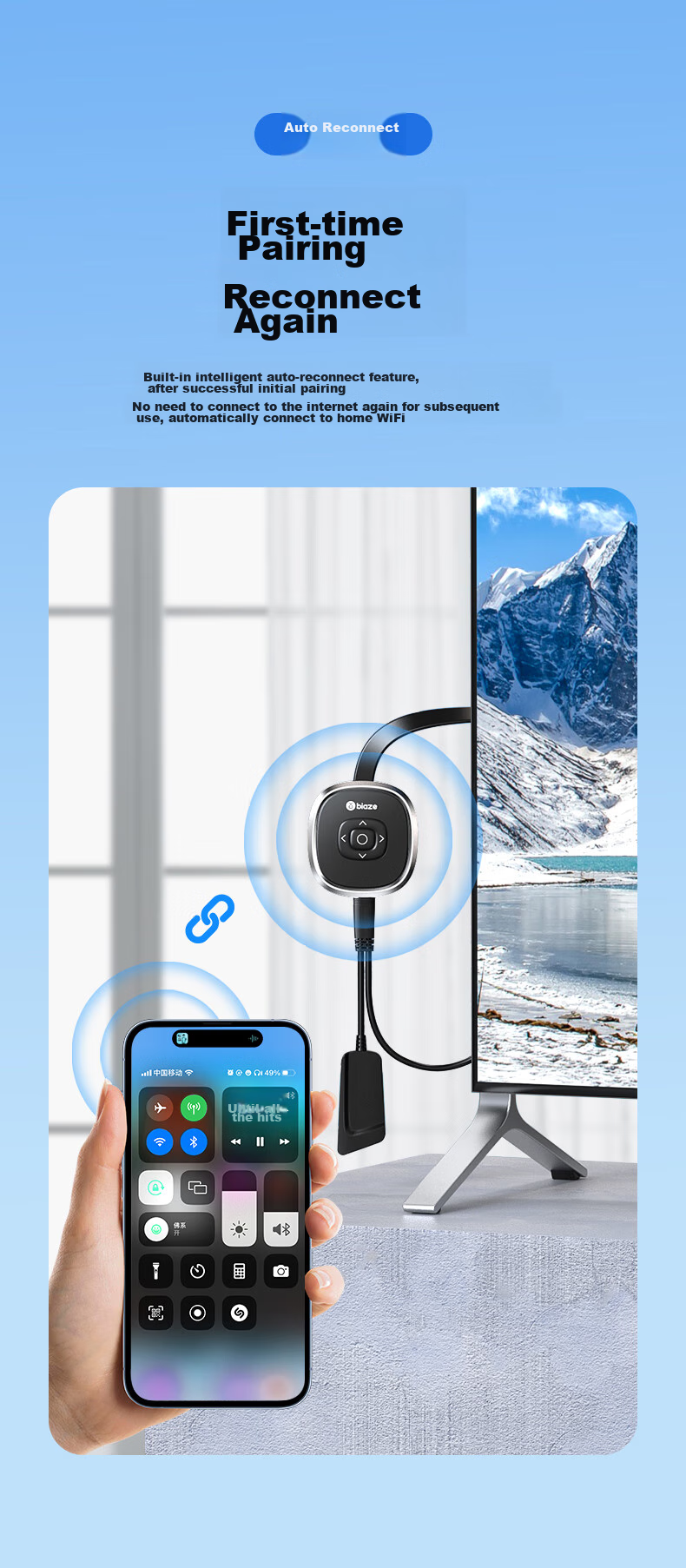 BIAZE Wireless Screen Mirroring Device for Mobile Phones, 4K HD Decoding HDMI Audio And Video Synchronization Transmitter, Compatible with Apple, Android, Huawei Phones, Computers for Connecting to TVs, Monitors, And Projectors 25