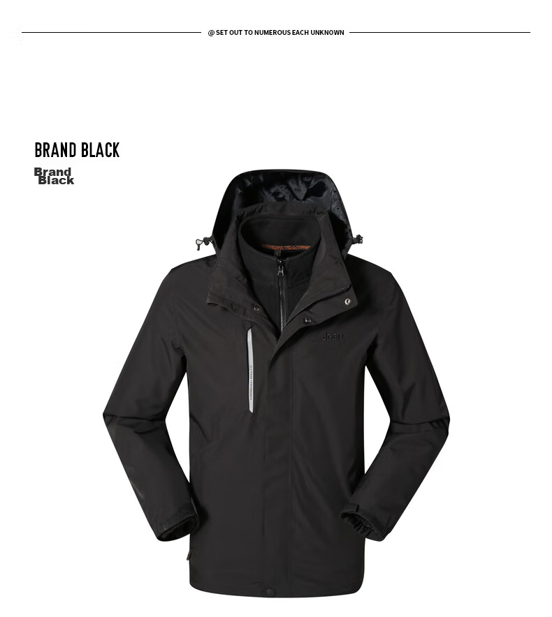 Jeep Outdoor Jacket for Men And Women, Three-In Fleece Windproof Waterproof Couple's Coat with Detachable Layers, Cold-Resistant Mountaineering Suit, 2XL 38