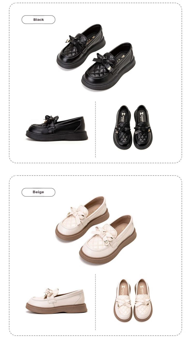 Follow Me Girls' Leather Shoes, Chanel-Style Soft-Soled Princess Flats, Children's Black Stylish Performance Shoes, Black, Size 34 13