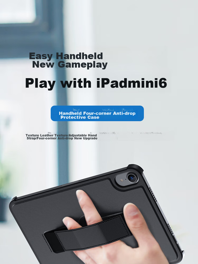 ESCASE IPad Mini 7 Case, IPad Mini 6 Protective Cover, Handheld Apple Tablet Computer, Apple Cooling Stand, Slim Shockproof Extendable Elastic Band - Black 1