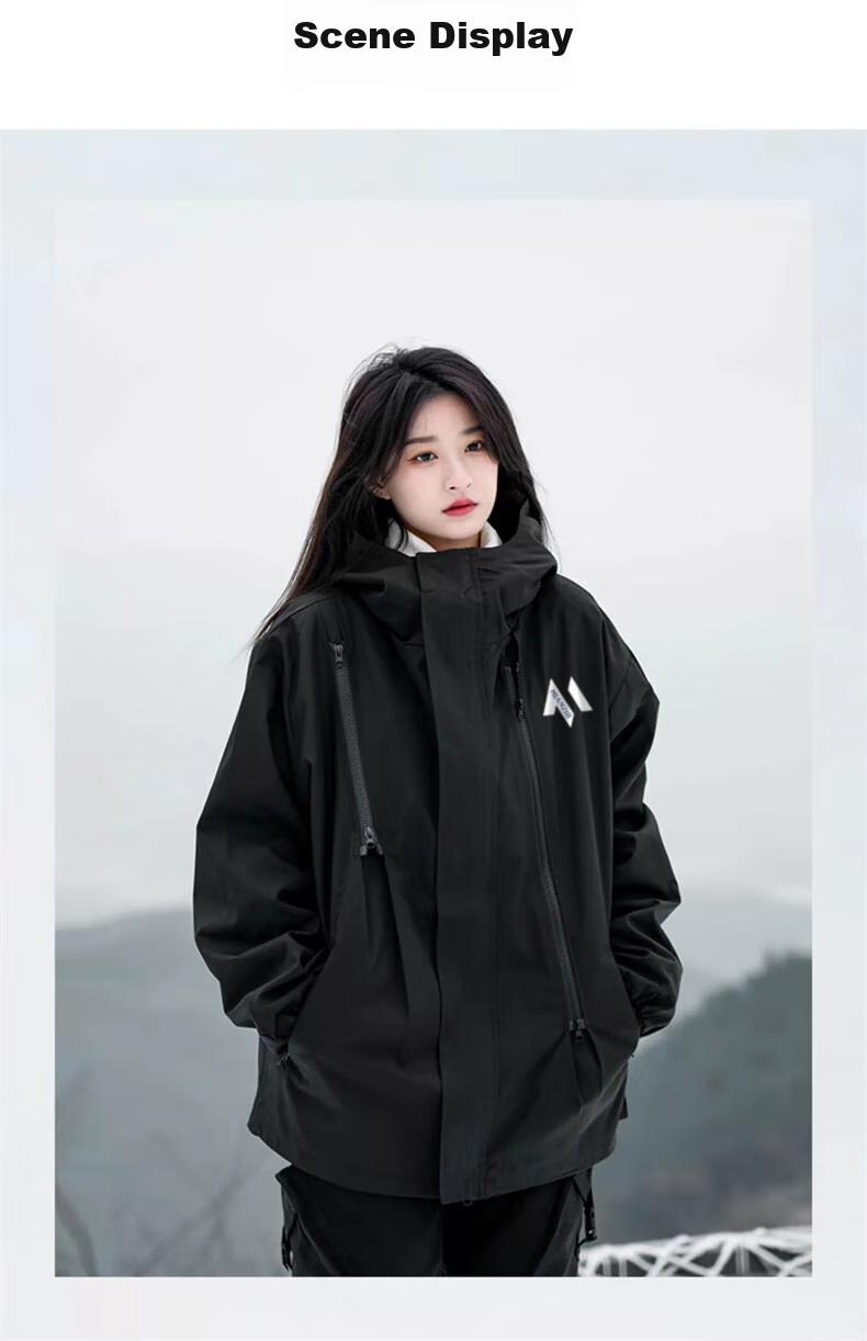 Mianzhi Windbreaker Jacket for Men And Women, Autumn Outdoor Windproof Waterproof Coat, Couple's Outerwear, Black, 3XL 12