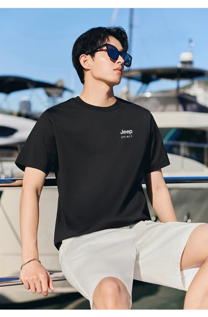 JEEP SPIRIT Short Sleeve T-Shirt for Men, Summer Pure Cotton Breathable Short Sleeve Comfortable Undershirt Outdoor Sports Top, Gray L 11