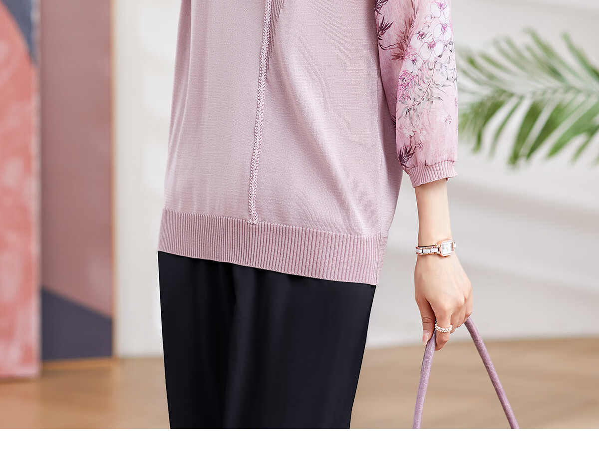 YUZHAOLIN Middle-Aged And Elderly Women's Top, Mother's Wear, Three-Quarter Sleeve T-Shirt Blouse, Y244T4784 8