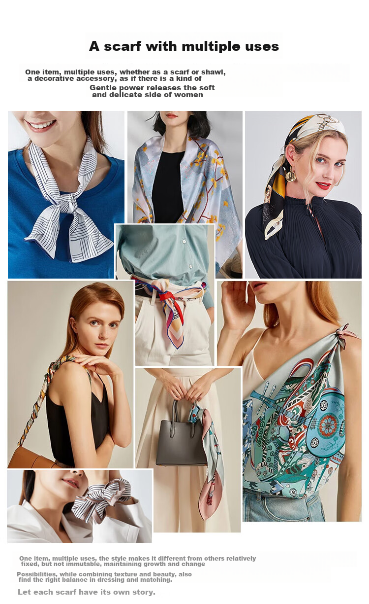 GLO-STORY Silk Scarf for Women, Mulberry Silk Versatile Double-Layer Fine Silk Narrow Small Scarf Long Flowing Ribbon Qixi Gift Box Set 10