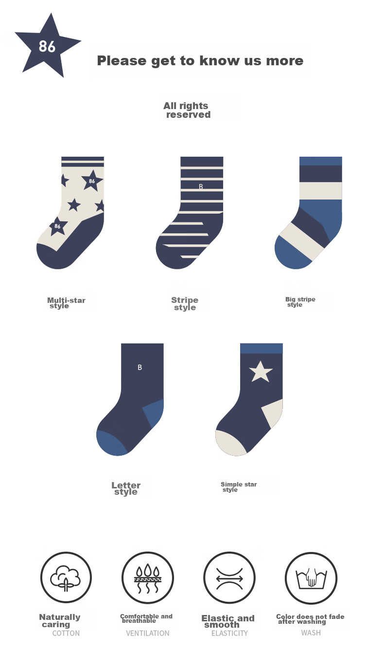 Banbi Children's Socks, Autumn And Winter, for Students And Boys, Spring And Autumn, Seamless Mid-Calf Cotton Socks, BB21512, Size 20-22 2