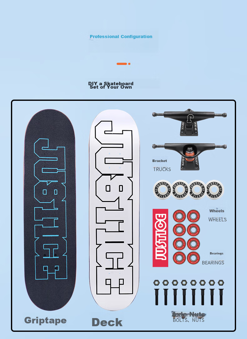 JUSTICE Boiling Point Skateboard for Adults, Professional Board for Teenagers Beginners, Street Cruising Double-Warped Skateboard, Gaoqun Xiang Color Scheme White 2