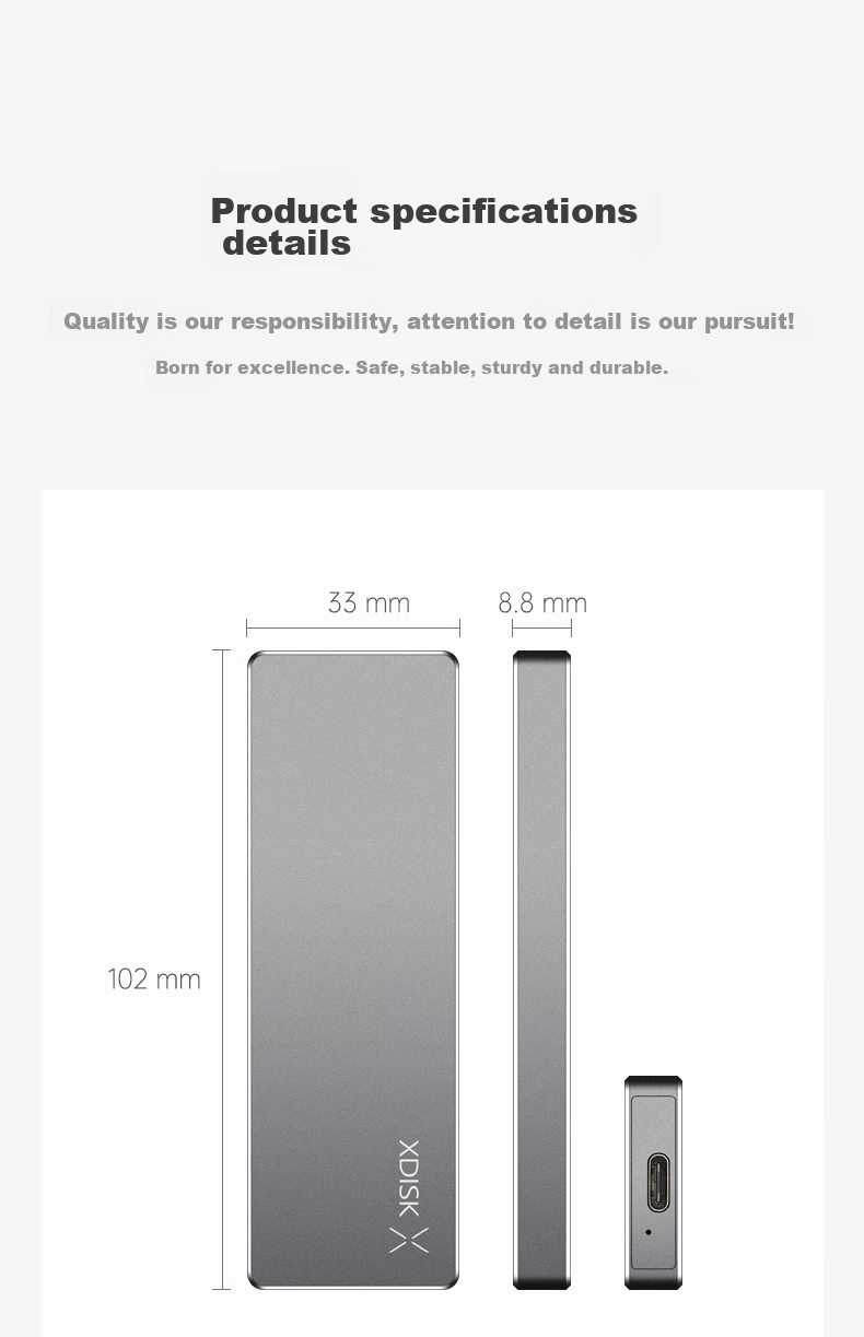 Xiaopan (XDISK) 512GB USB3.2 Portable Solid State Drive (PSSD), M Series, Type-C Gun Color, Ultra-Thin Fashionable Design, Direct Phone Connection, High-Speed, Shockproof, Compatible with MAC 11