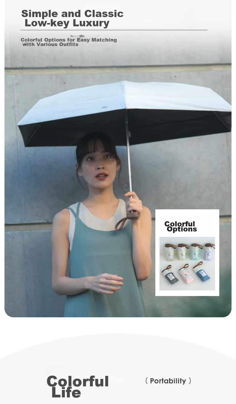 Wpc. Japanese Sun Umbrella, Five-Fold Compact Portable Mini Black Gel Card Umbrella, Sun Protection Umbrella, UV Protectio 6
