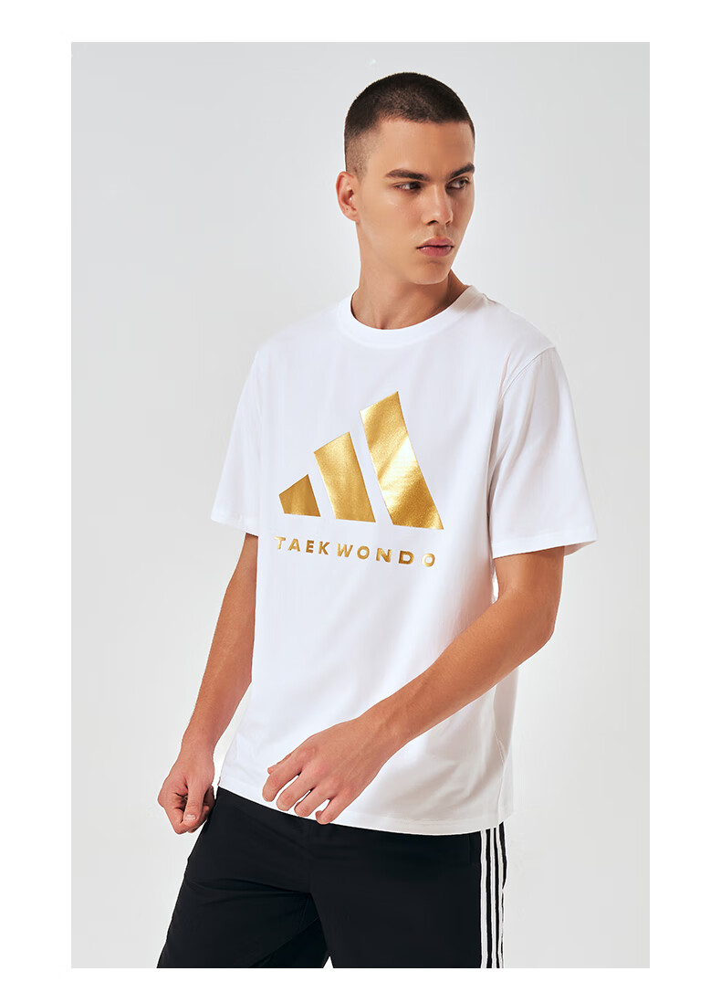 Adidas Men's Short-Sleeve T-Shirt, Spring And Summer Casual Sports Breathable Lightweight Round Neck Tee, Black/gold (Quick-Dry), Size S 14