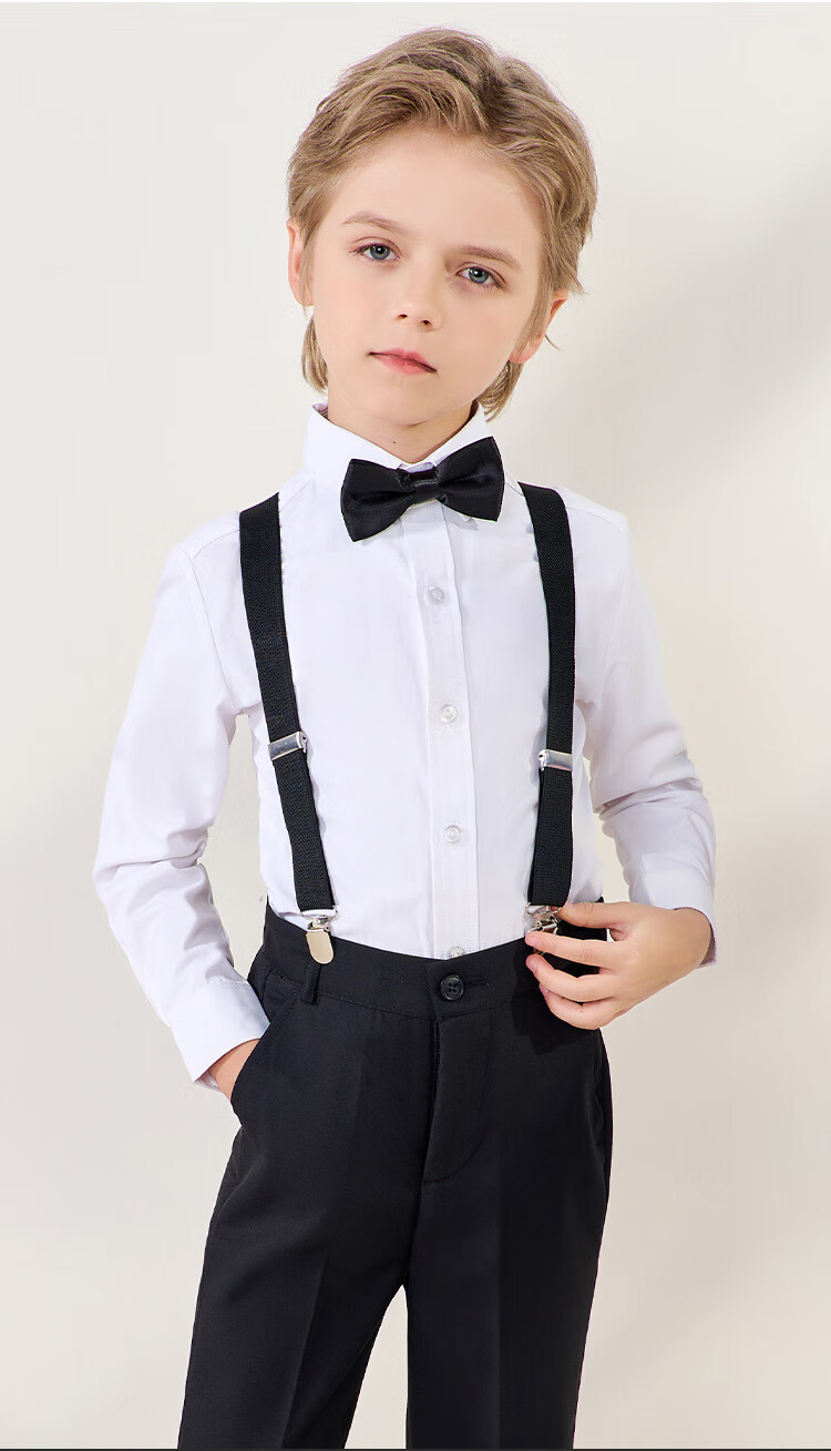 ROMON Children's Formal Wear, Holiday Performance Outfit, Boys' Graduation Host Long-Sleeve Long Pants Suspender Suit, Black, Size 170 4