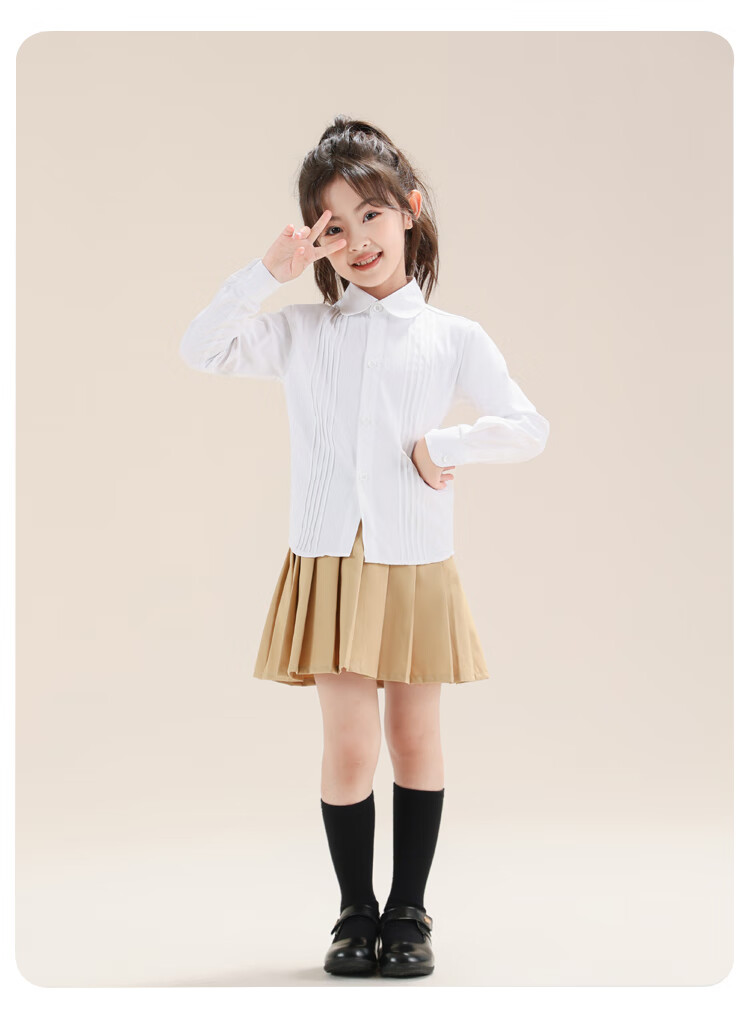 Yinuofang Children's White Long-Sleeve Shirt, Children's Day Performance Costume, Undershirt for Girls, Girls' Shirt for Large Chorus T-Shirt 17