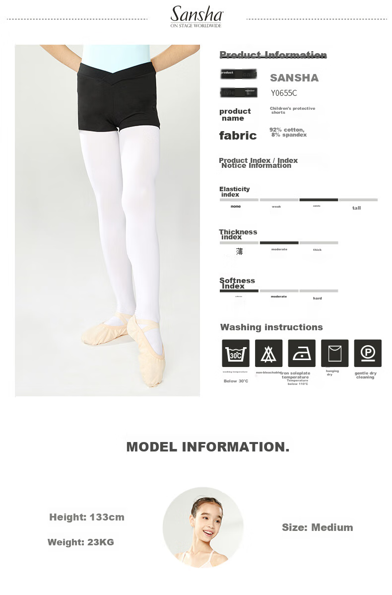 Sansha Children's Sports Dance Shorts for Girls, Tight-Fitting Practice Yoga Pants, Anti-Exposure Fitness Pants, Black, XXL 2