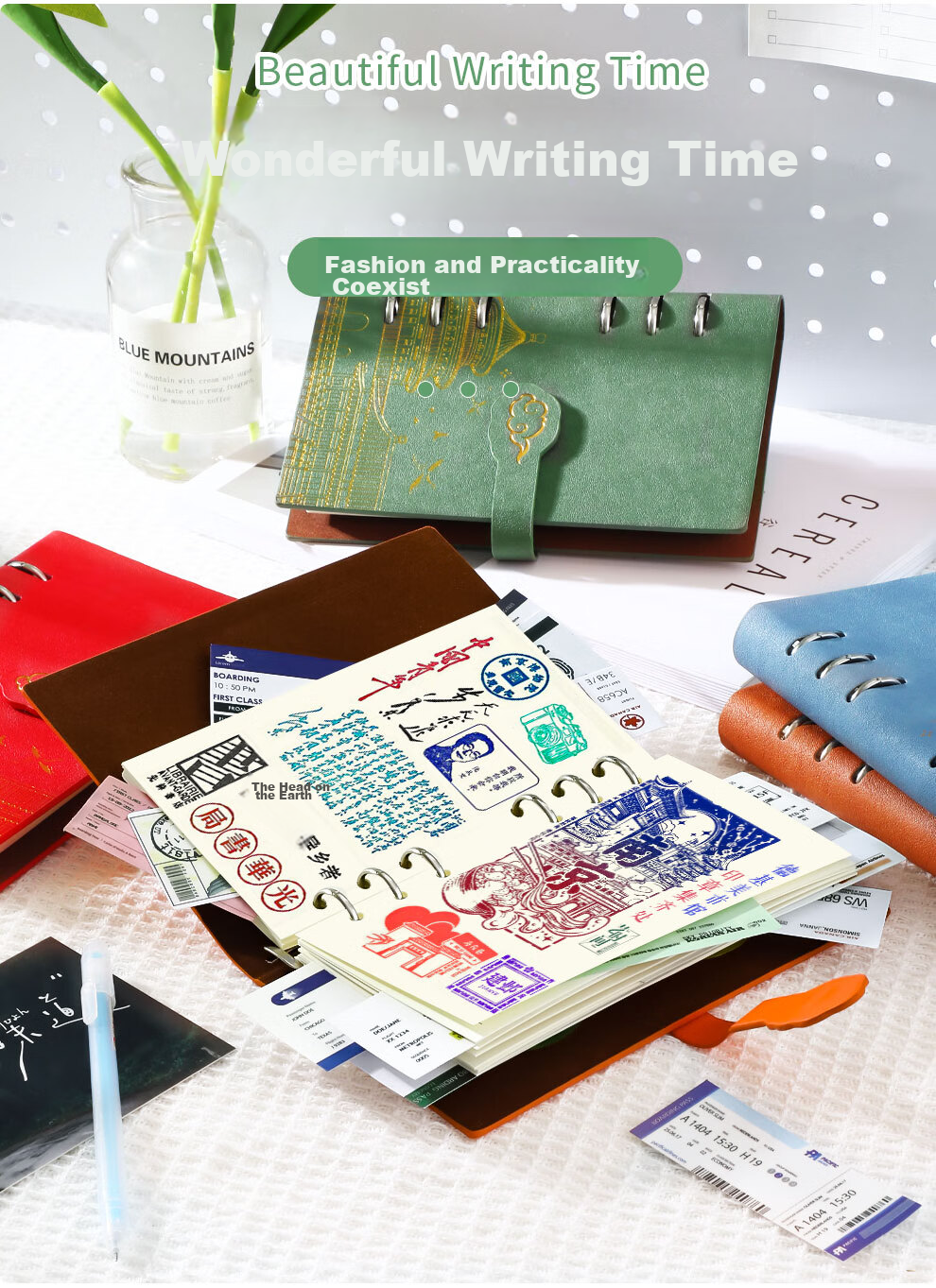 Faramon Stamp Collection Notebook, Travel Journal, Blank Pages for Visiting Famous Spots in Nanjing, Beijing, Zoo, Forbidden City, Chongqing, with Stamps from Museums And Landmarks - Gree 6