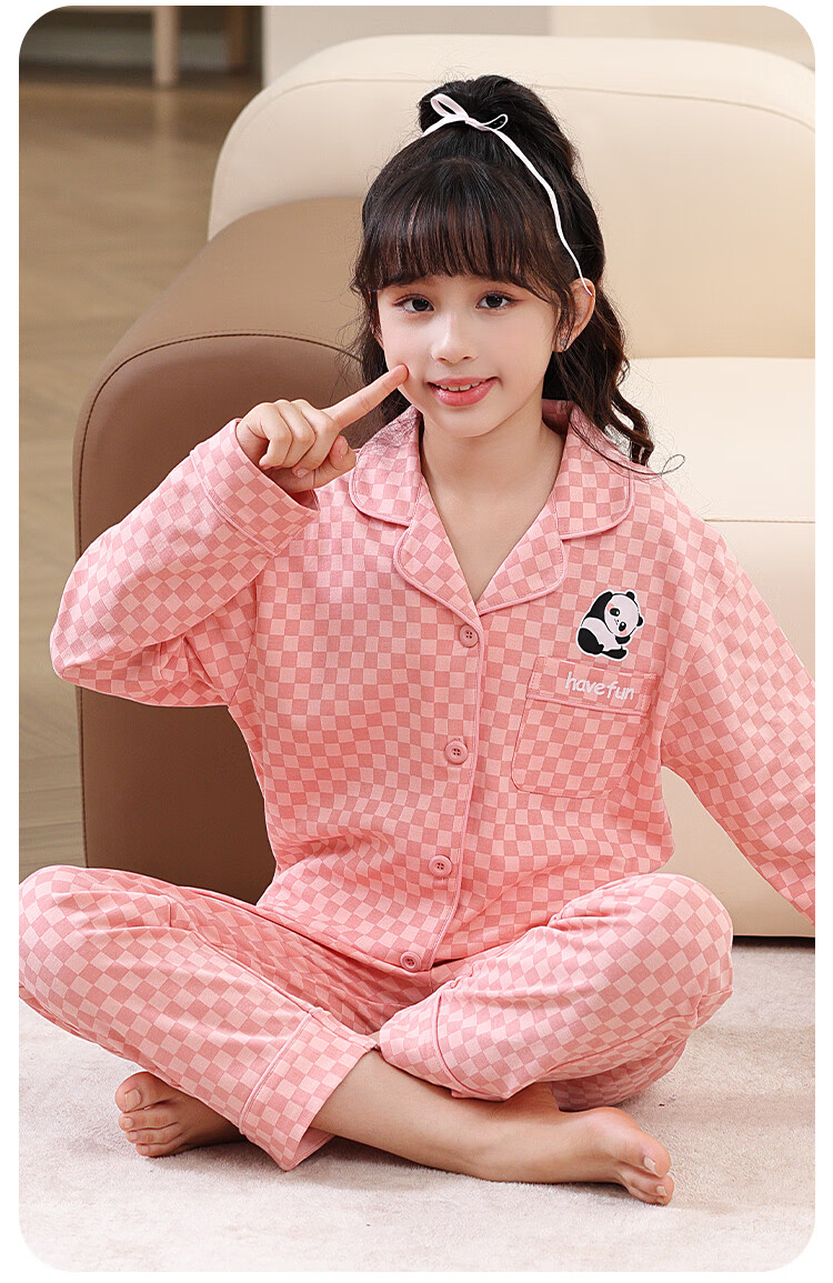 MiiOW Children's Pajamas, Girls' Spring And Summer Cardigan Long-Sleeve Home Wear Set, 40S Pure Cotton, 5A Antibacterial, Blue, 140cm 10