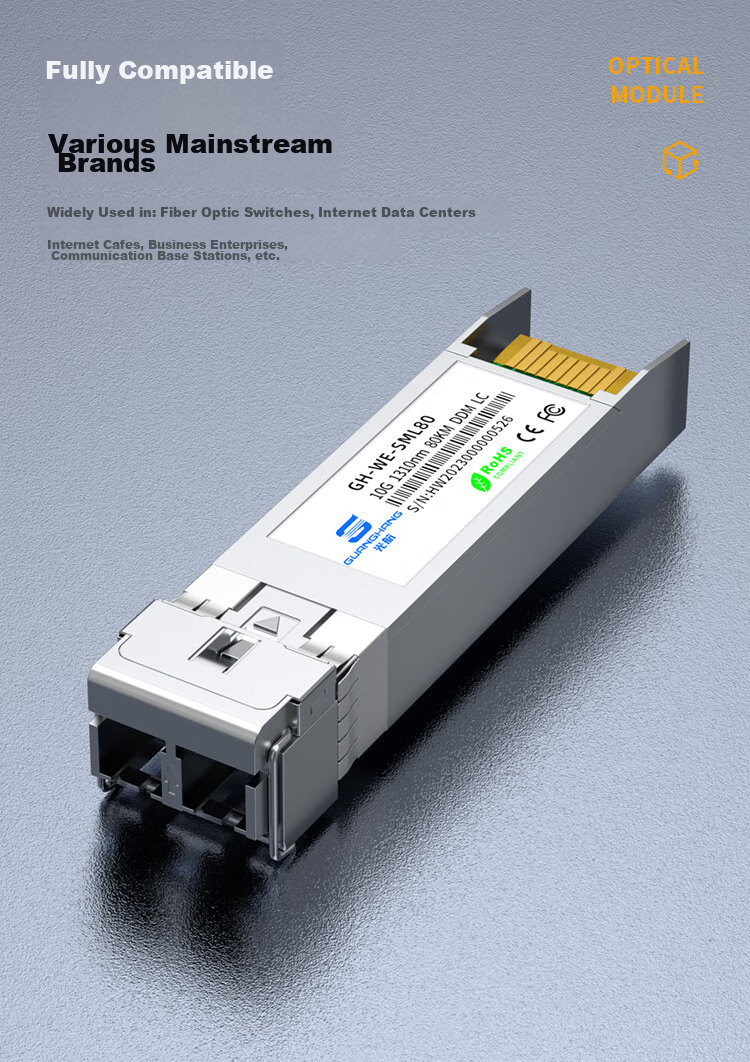 Guanghang 10 Gigabit Optical Module, 10 Gigabit Fiber Optic Module, 10 Gigabit Single-Mode Optical Module, SFP+ Single-Mode Dual-Fiber, 1310nm, 10KM, LC Interface, One Piece GH-WE 3