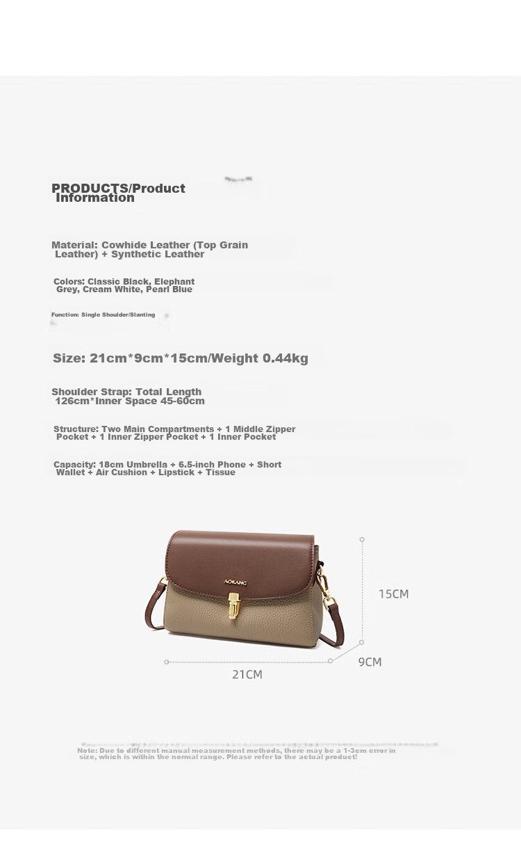 Aokang Women's Handbag, Trendy Cowhide Small Square Bag, Light Luxury Crossbody Shoulder Bag, Birthday 520 Gift for Girlfriend Or Wife 11