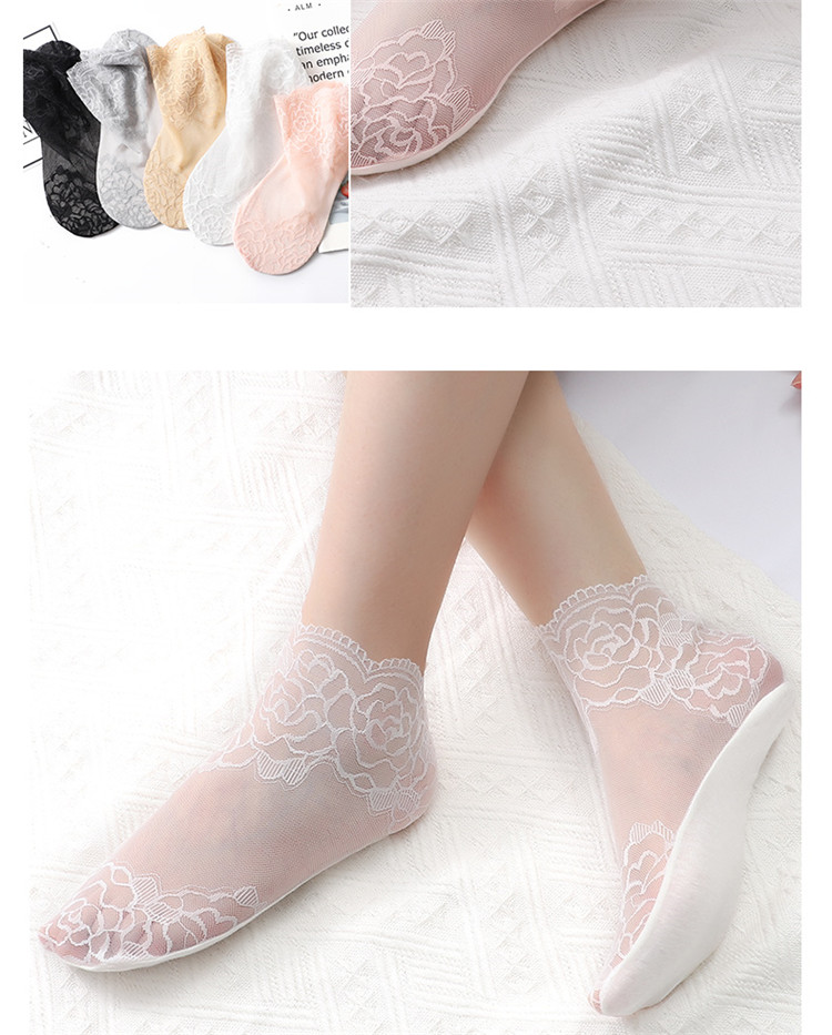 LangSha Women's Lace Stockings with Ribbons, 6 Pairs of Mesh Short Socks with Cotton Bottoms, Thin Spring And Summer Socks 17