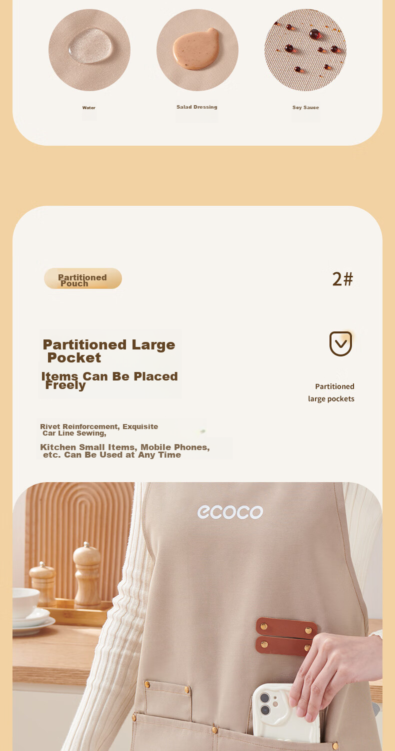Ecoco Waterproof Apron, Kitchen Work Uniform, Home Use Oil-Proof And Dirt-Resistant Cooking Full Apron, Catering Apron E2302 6
