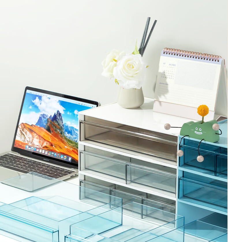 Deli Combination Drawer Storage Box, Dormitory Bedroom, Desktop Compartment Organizer Stackable, White, PK112 10
